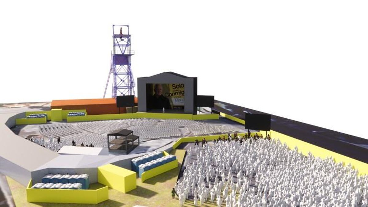 Infografía del pozo Barredo donde actuará el artista mierense Víctor Manuel el próximo 19 de junio.