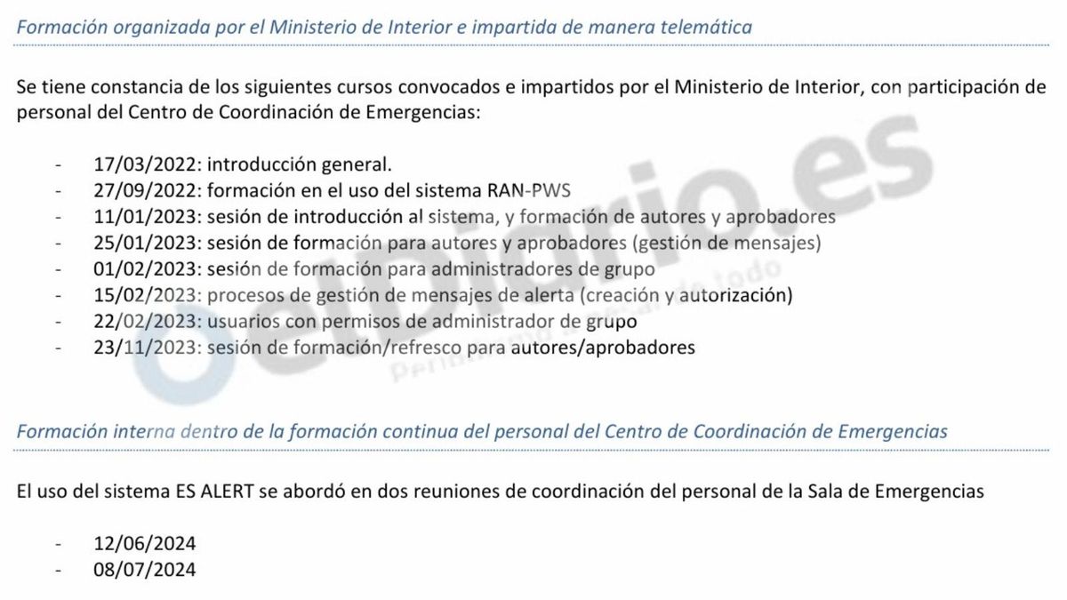 La Generalitat reconoce ante la jueza de la dana que el Ministerio del Interior impartió ocho cursos sobre el Es-Alert