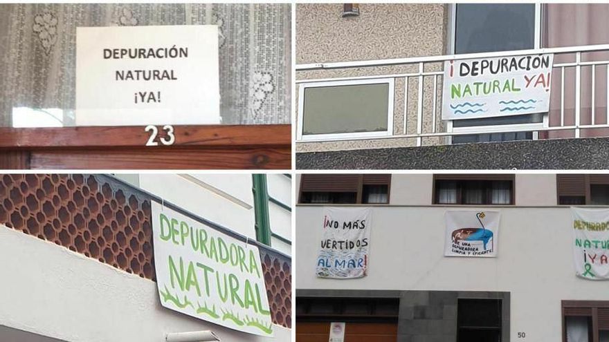 Carteles de apoyo a la depuración natural de las aguas negras en Los Silos