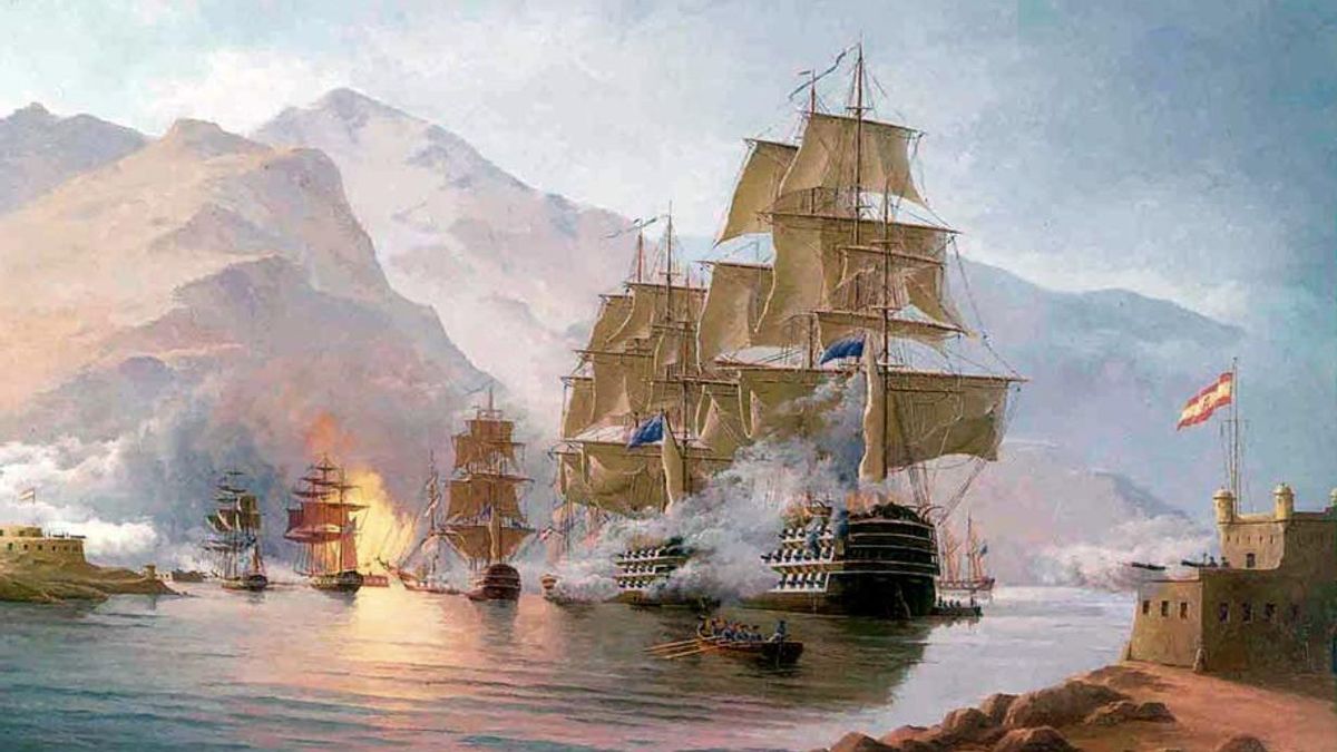 Batalla de la escuadra del almirante Nelson en Santa Cruz de Tenerife. Pintura de Esteban Arriaga.