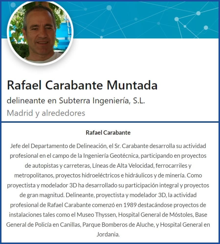 Perfil de Rafael Carabante en Linkedin (arriba) y descripción de su cargo en Subterra (abajo)