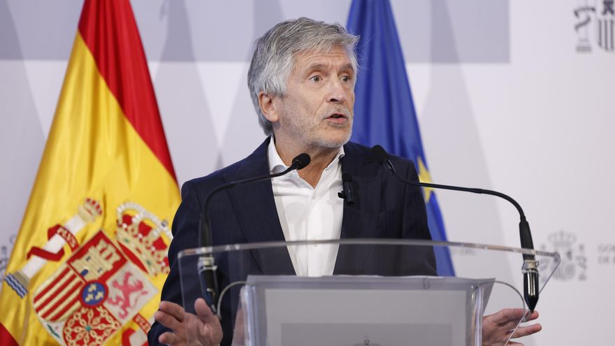 El ministro del Interior, Fernando Grande-Marlaska, durante la rueda de prensa. EFE/ Chema Moya