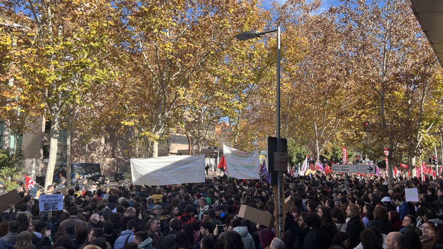 Miles de personas se manifiestan ante la Asamblea de Madrid en defensa de la universidad pública frente a los recortes de Ayuso