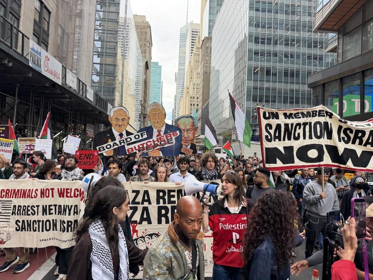 Manifestación propalestina y contra la presencia de Netanyahu en Nueva York, el 24 de septiembre de 2026 en Nueva York.