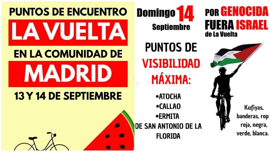 Llamamientos en Madrid a manifestarse con La Vuelta por el genocidio en Gaza pero solo una protesta oficial en la sierra