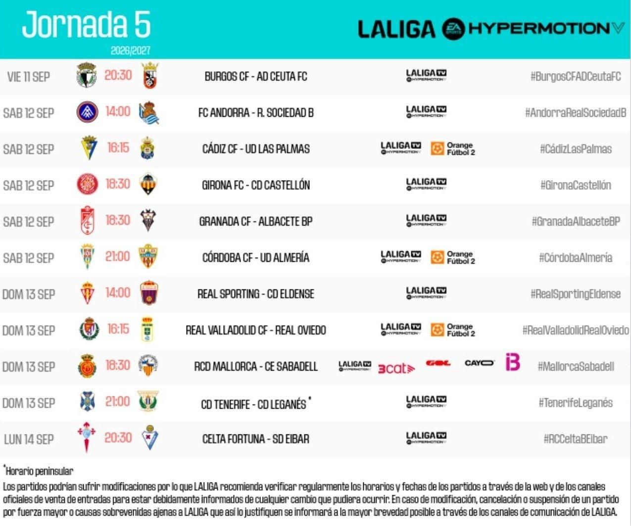Horarios Jornada 5