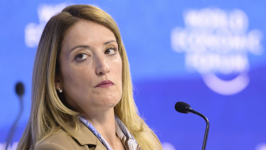 La presidenta del Parlamento Europeo, Roberta Metsola, en Davos. EFE/EPA/GIAN EHRENZELLER