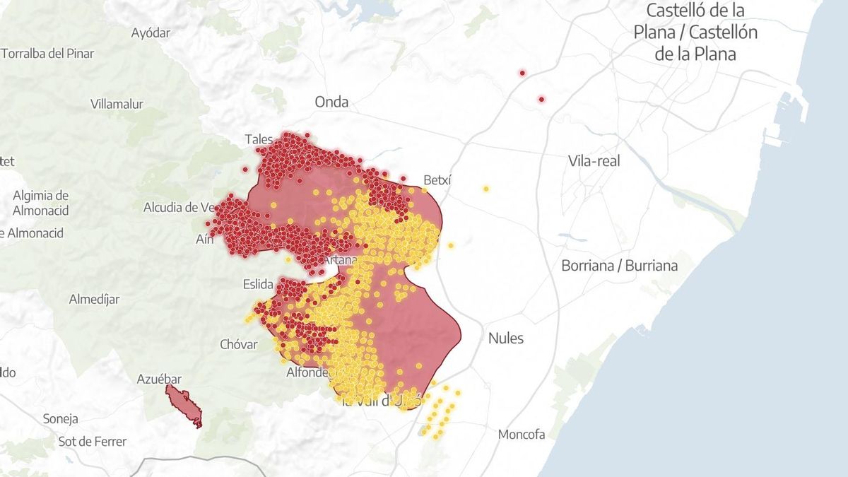 MAPA | Así evoluciona el incendio de La Vall d'Uixó en las horas decisivas tras varias reproducciones del fuego