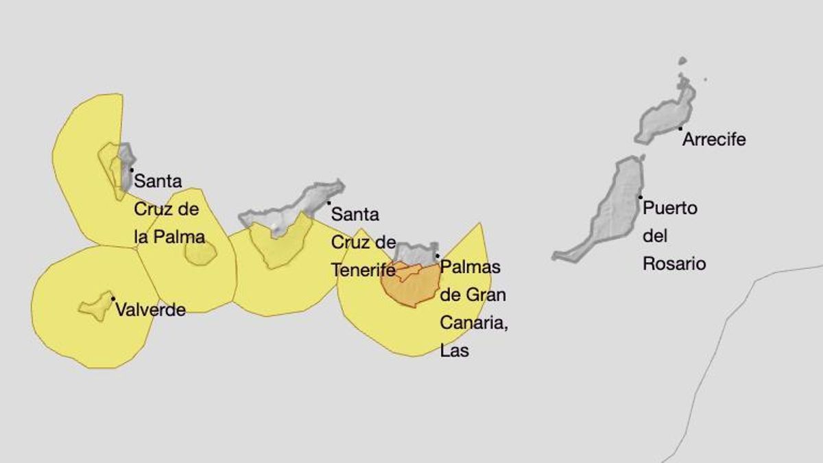 Mapa de  la Aemet de los avisos  por temperaturas máximas, viento y fenómenos costeros.