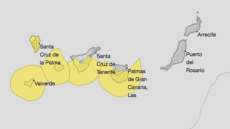 Mapa de la Aemet de los avisos de riesgo por viento y fenómenos costeros y viento el miércoles.
