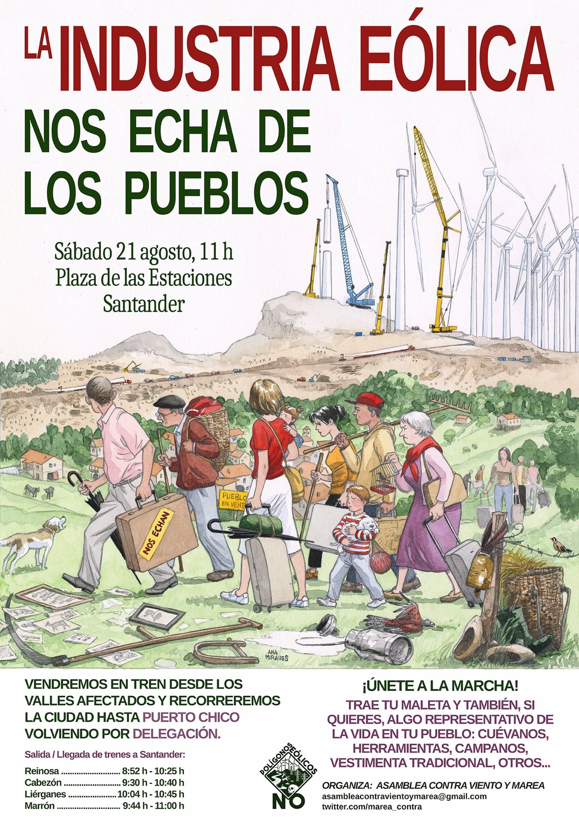 Cartel de la concentración en Santander contra los eólicos.