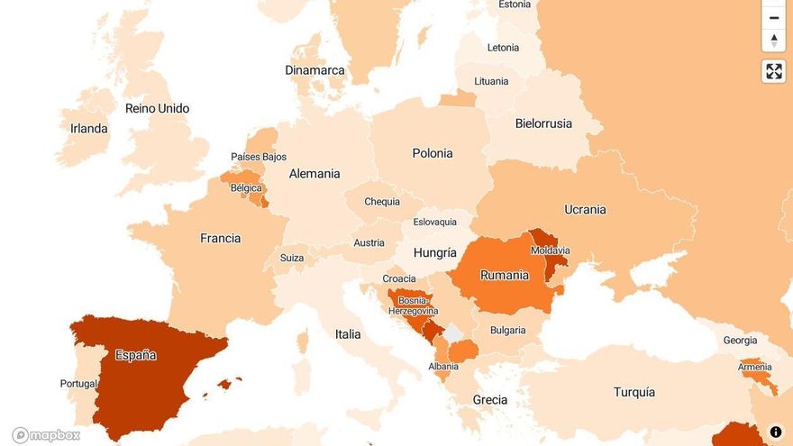 Mapa de casos en Europa.