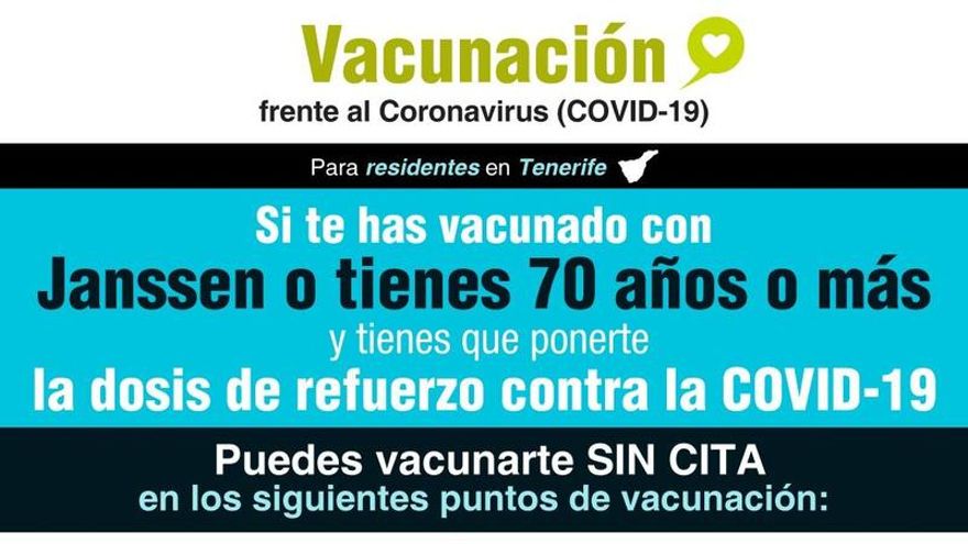 Los canarios vacunados con Janssen pueden acudir sin cita previa a los puntos de vacunación para recibir la dosis adicional