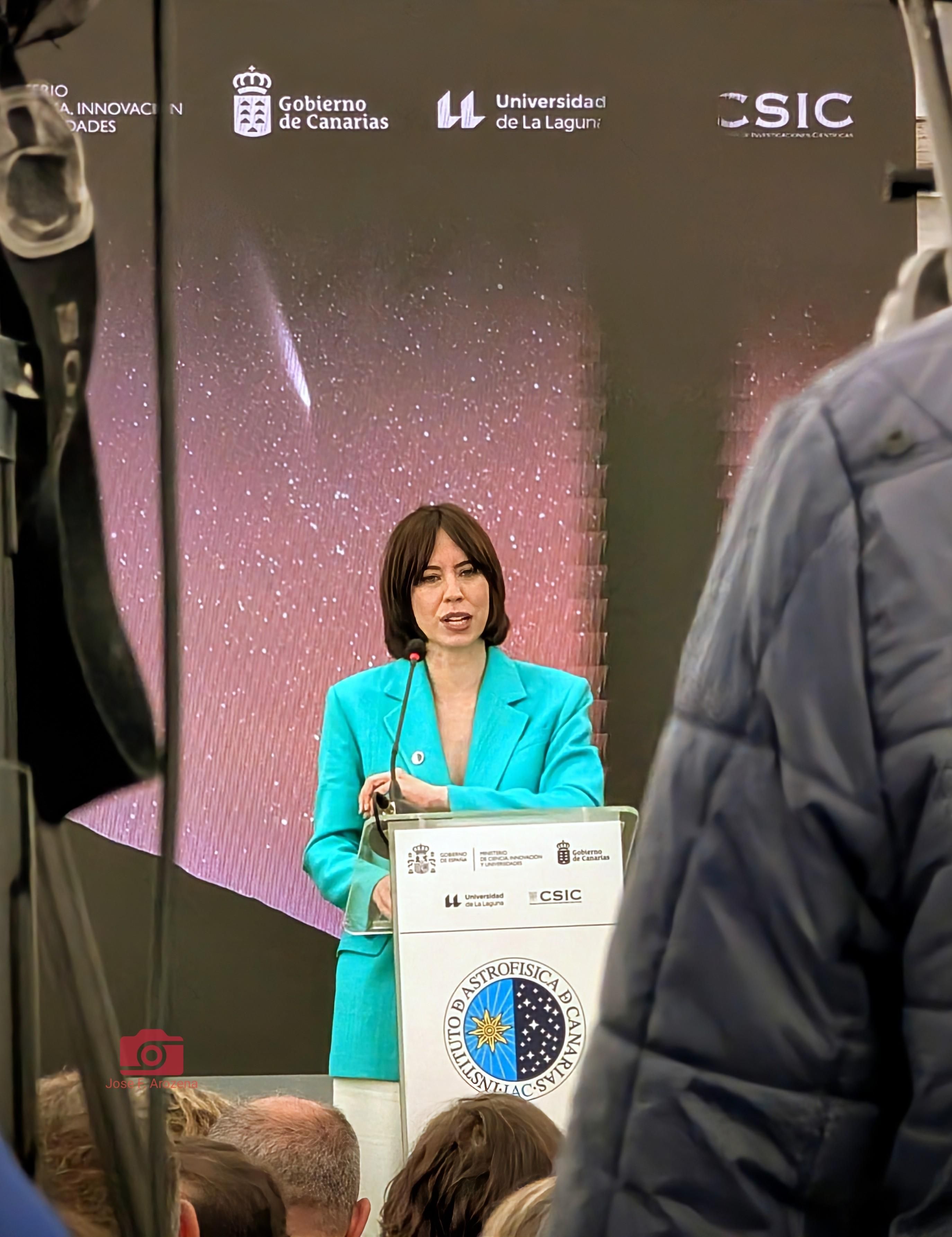 Diana Morant durante su intervención en el 40 Aniversario del Instituto de Astrofísica de Canarias en el Roque de Los Muchachos (Villa de Garafía)