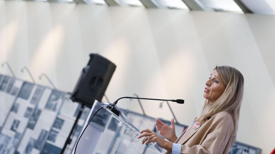Yolanda Díaz durante la presentación del Plan Estratégico 2025 -2027 de la ITSS este jueves.