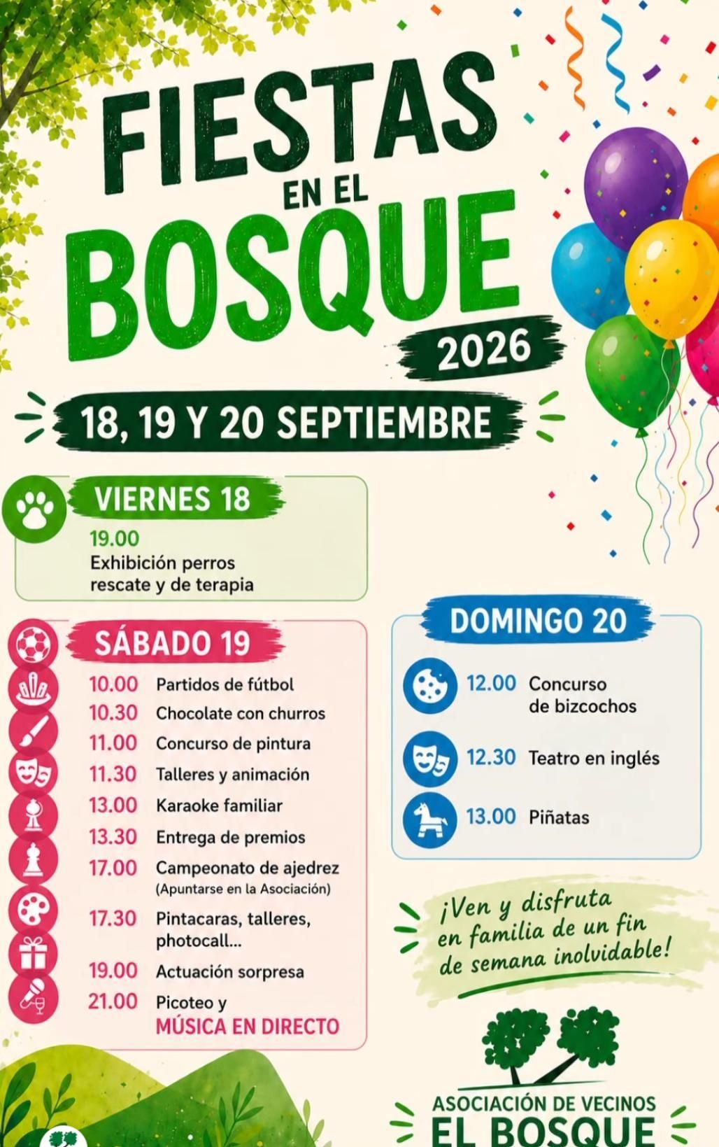 Cartel de las Fiestas de la Colonia El Bosque 2025 en Hortaleza