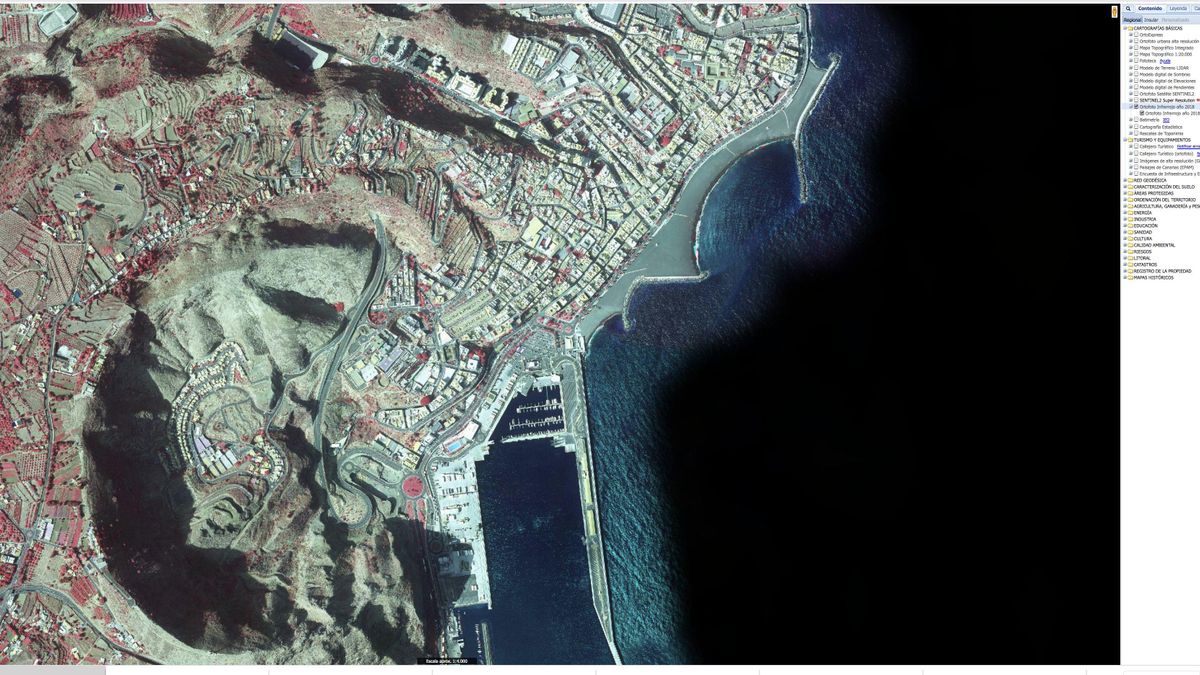 Imagen  de Santa Cruz de La Palma captada del visor de la Infraestructura de Datos Espaciales de Canarias (IDECanarias)