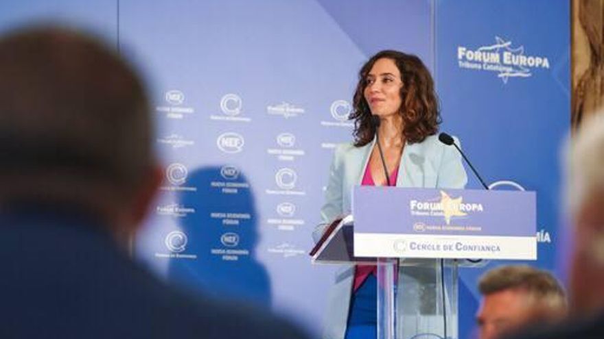 La presidenta de la Comunidad de Madrid, Isabel Díaz Ayuso, en el Forum Europa en Catalunya