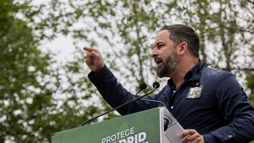 El presidente de Vox, Santiago Abascal, durante un acto electoral.