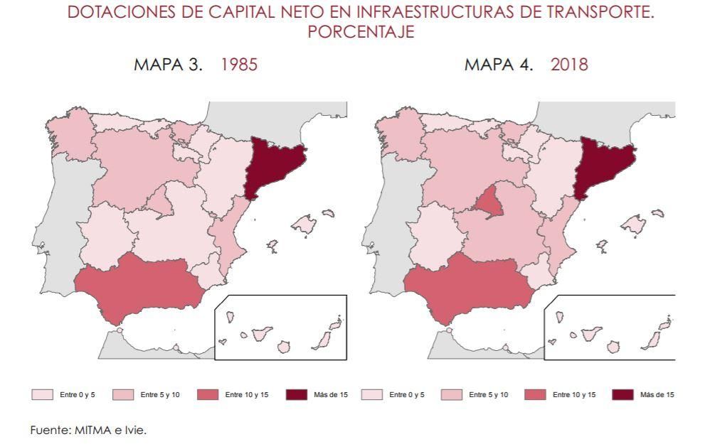 Evolución histórica de dotaciones de capital neto en infraestructura de transporte.