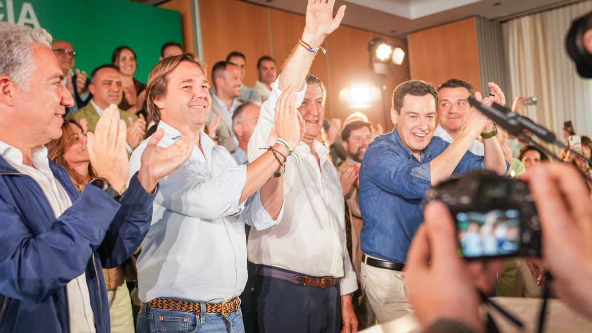 Antonio Repullo, Juanma Moreno y Alberto Núñez Feijóo intervienen en la Intermunicipal del PP andaluz celebrada en Córdoba.