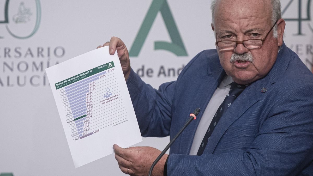 El consejero de Salud y Familias, Jesús Aguirre, durante su comparecencia en rueda de prensa posterior al Consejo de Gobierno de la Junta de Andalucía. En Sevilla (Andalucía, España), a 22 de octubre de 2020.