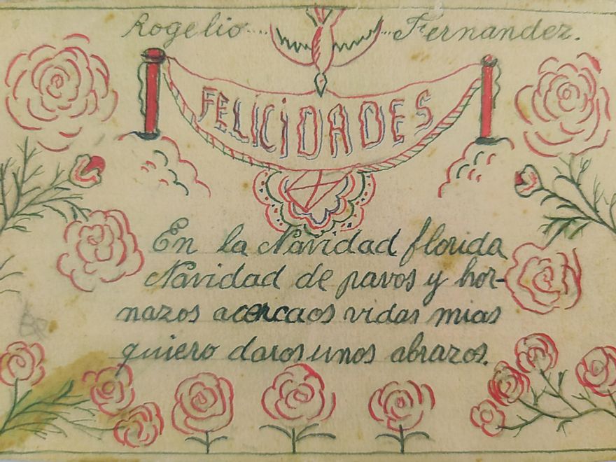 Postal navideña escrita por Rogelio a su familia