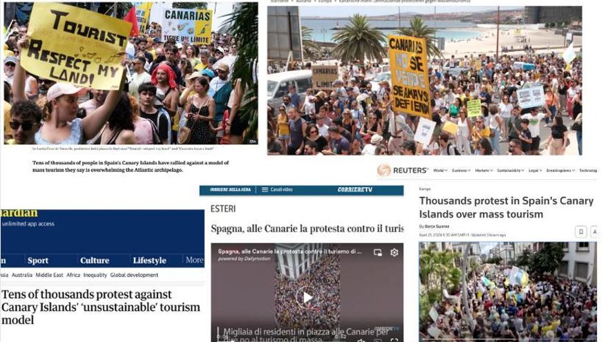 Las multitudinarias manifestaciones en Canarias contra el turismo de masas recorren la prensa internacional