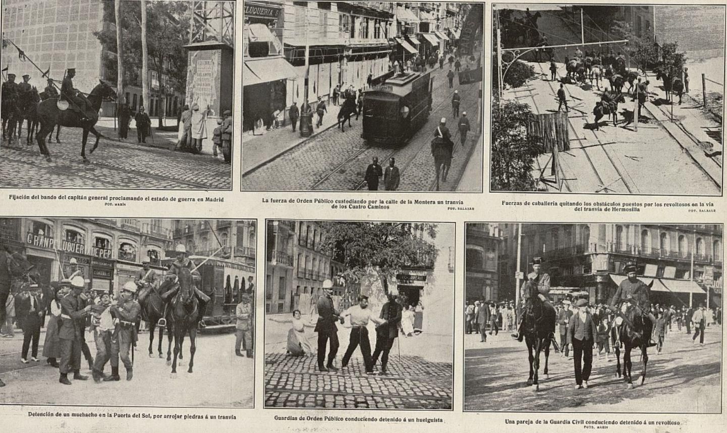 Relato gráfico de la huelga en el centro de la ciudad en los primeros momentos de la misma