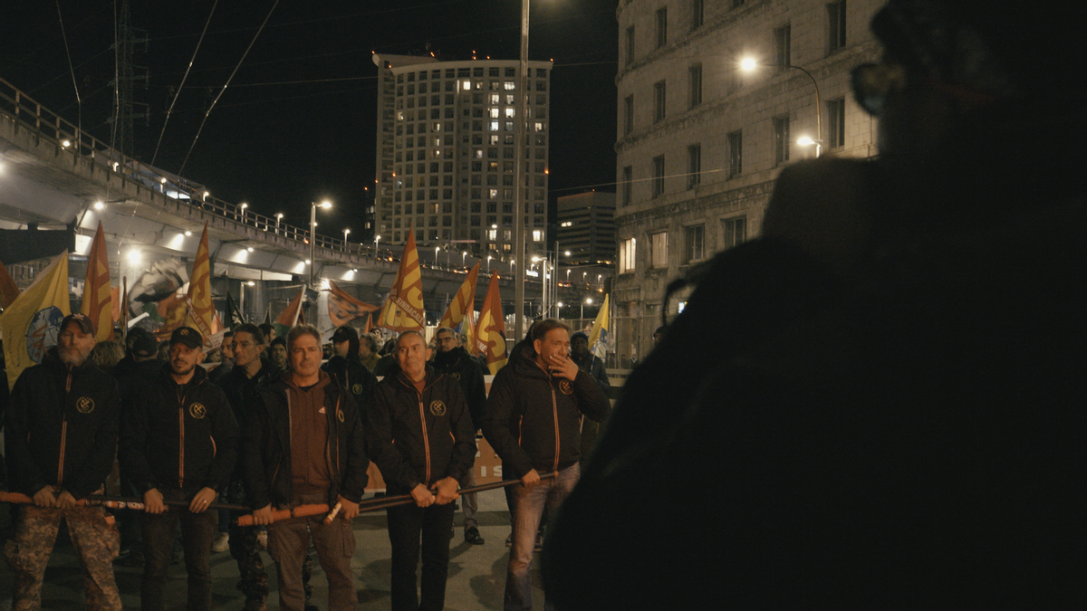 Manifestación de los sindicatos portuarios de Génova.