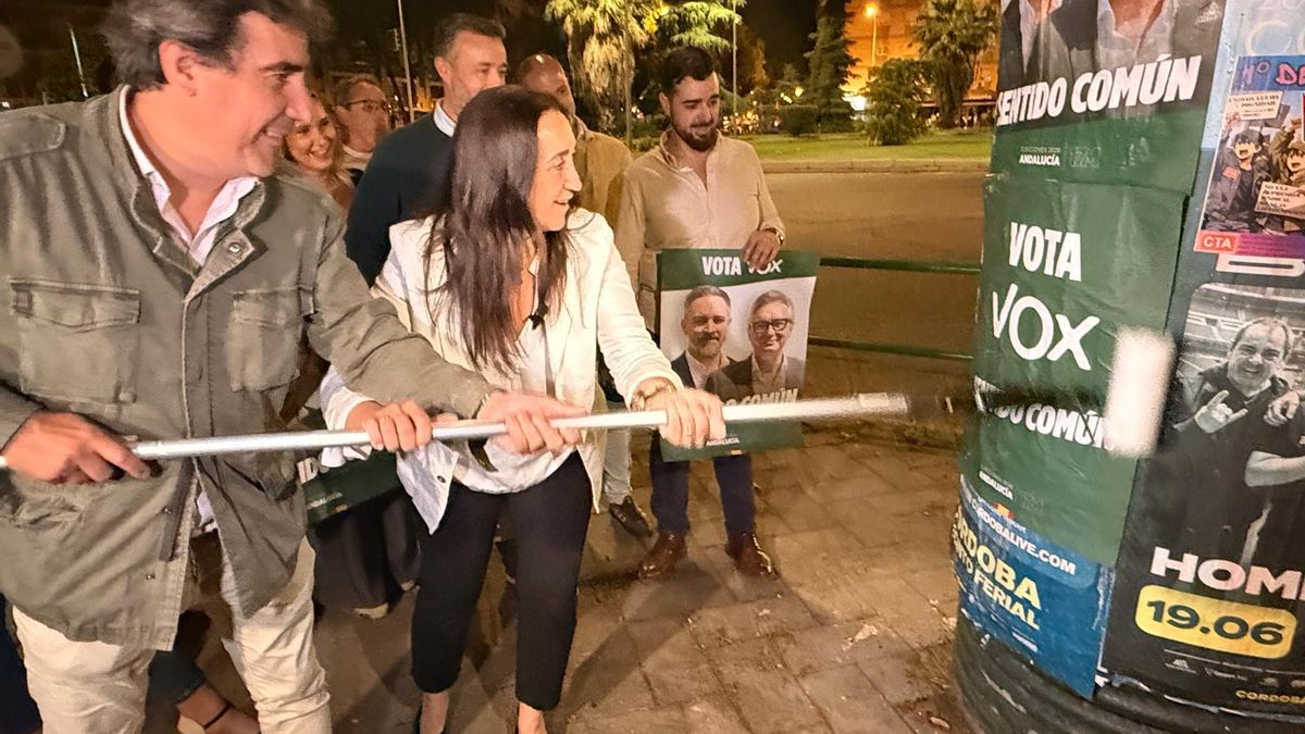 Pegada de carteles de Vox en Córdoba.