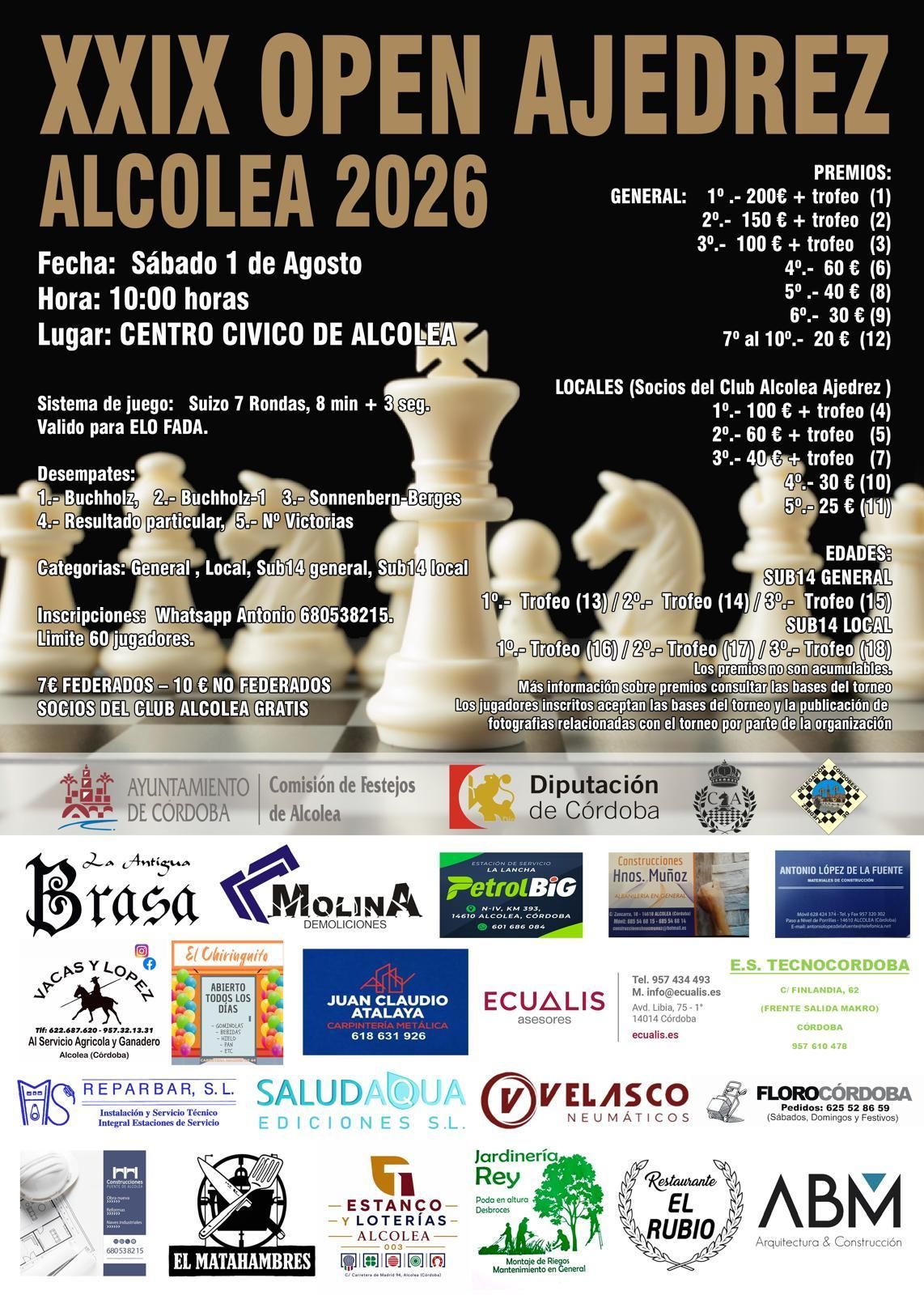 Cartel de la XXIX edición del Open de Ajedrez Alcolea 2026