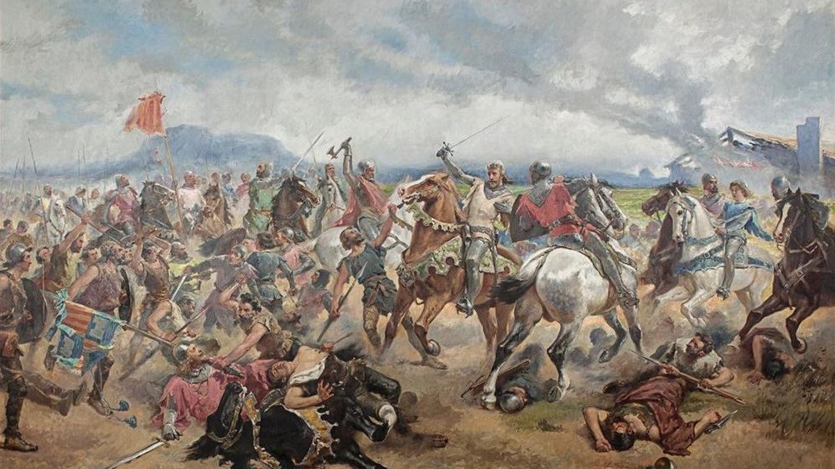 ‘Almogávares en la batalla de Llucmajor’, óleo de Fausto Morell que representa el enfrentamiento de 1349.
