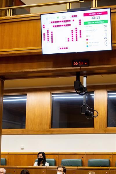 La parlamentaria de Vox, Amaia Martínez, durante el pleno del Parlamento Vasco que ha rechazado este miércoles de forma contundente y casi unánime una iniciativa suya en la que se oponía a la llegada a Euskadi de menores extranjeros no acompañados. EFE/David Aguilar