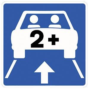 La señal S-51 b de la DGT que indica que el carril está reservado para vehículos con alta ocupación.