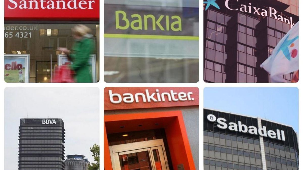 Montaje de los logos de los seis bancos cotizados en España