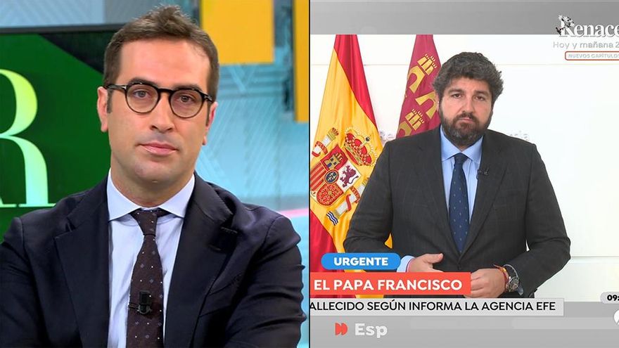 La noticia de la muerte del papa sorprende en directo al ministro Cuerpo y al presidente de Murcia