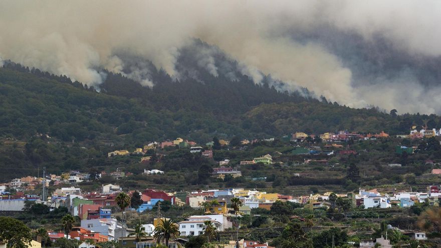 Vista del incendio forestal que afecta a la isla de Tenerife desde el municipio de La Victoria. EFE/Alberto Valdés