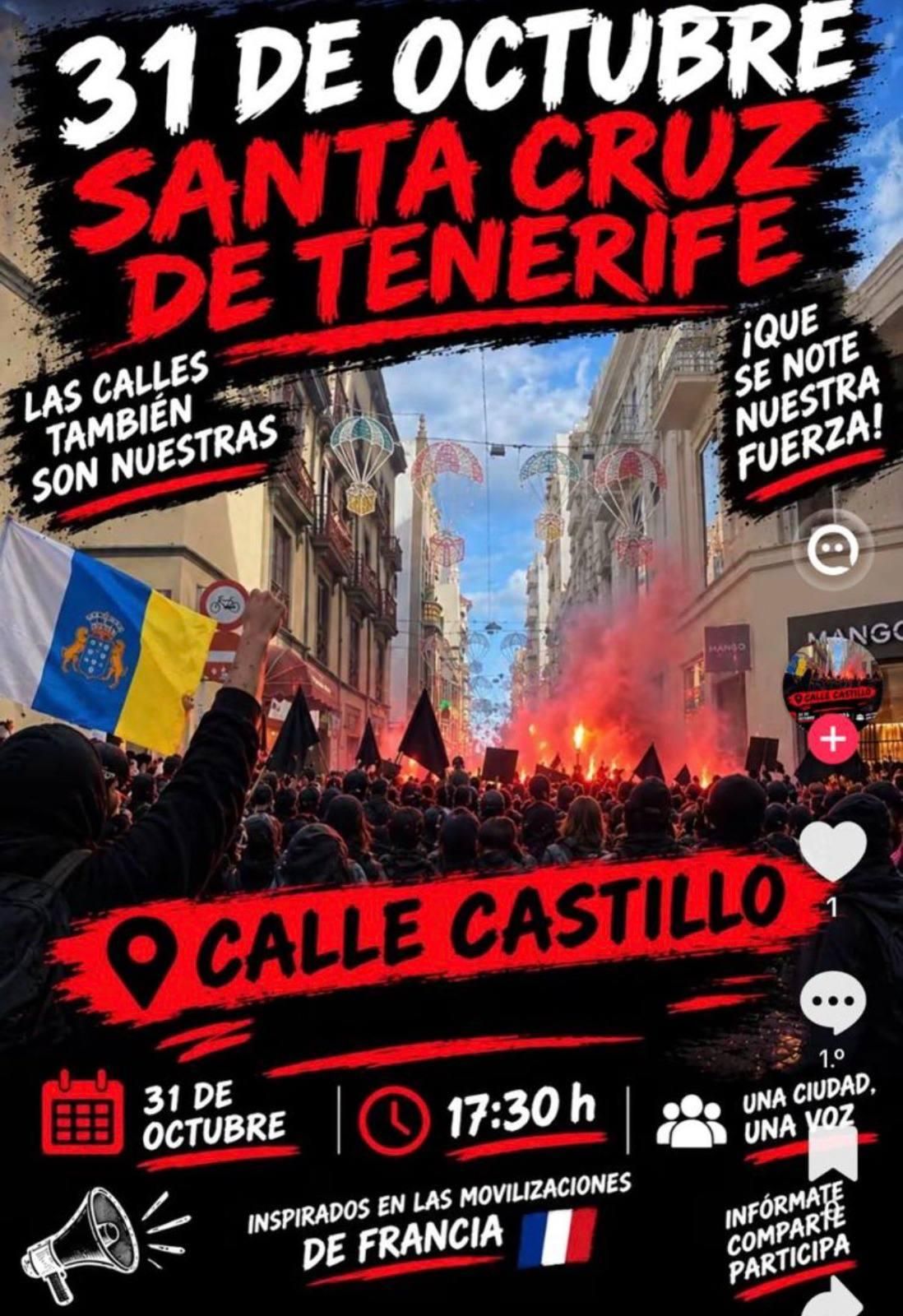 Cartel de la manifestación en Santa Cruz de Tenerife el próximo sábado, 31 de octubre.