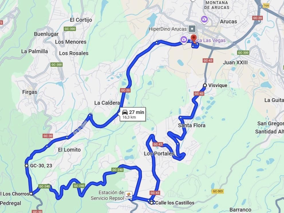 Desvío desde Firgas, por la GC-30 hasta la GC-240 y finalmente la GC-43. 
