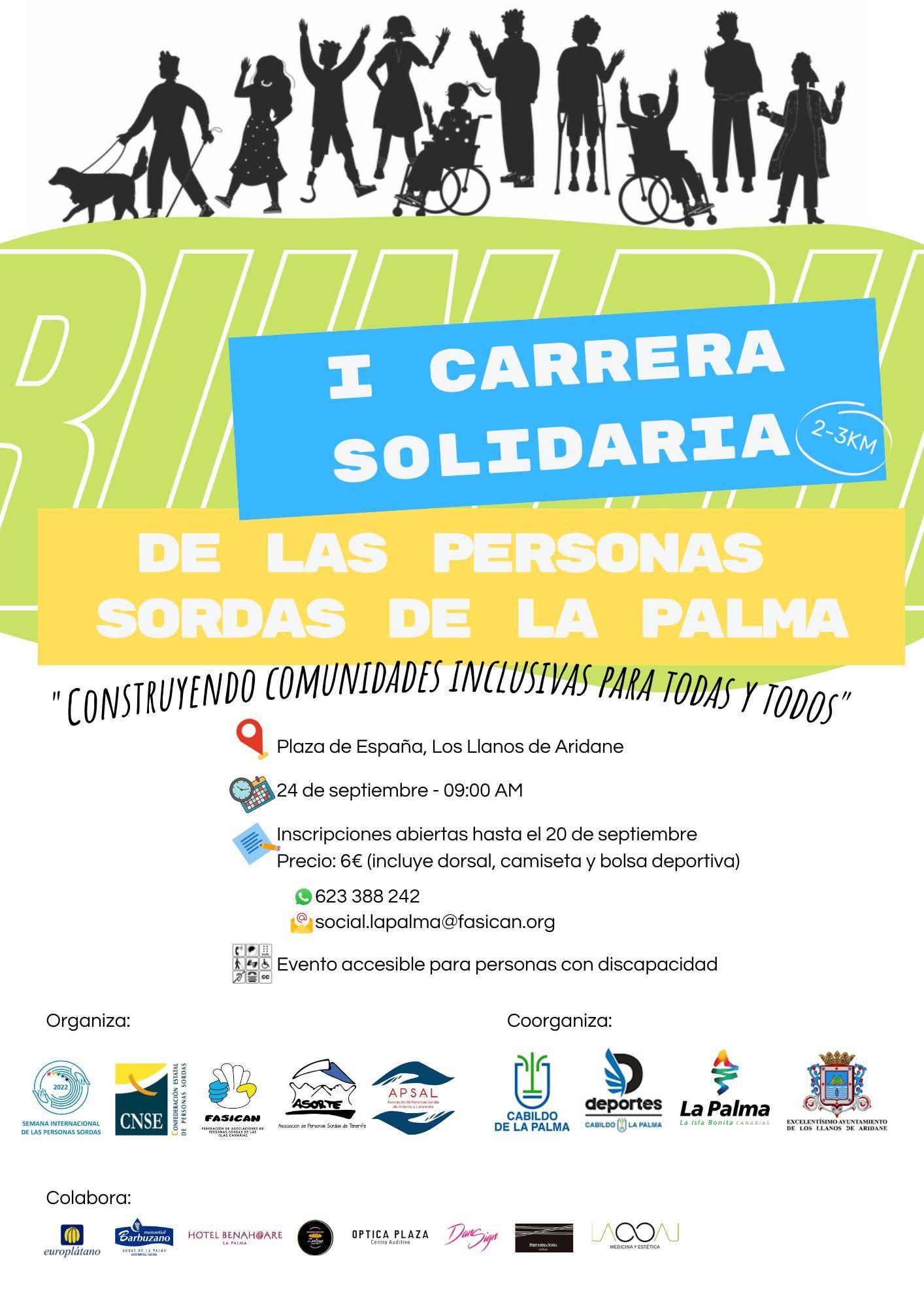 Cartel de la I Carrera Solidaria de las Personas Sordas de La Palma'.