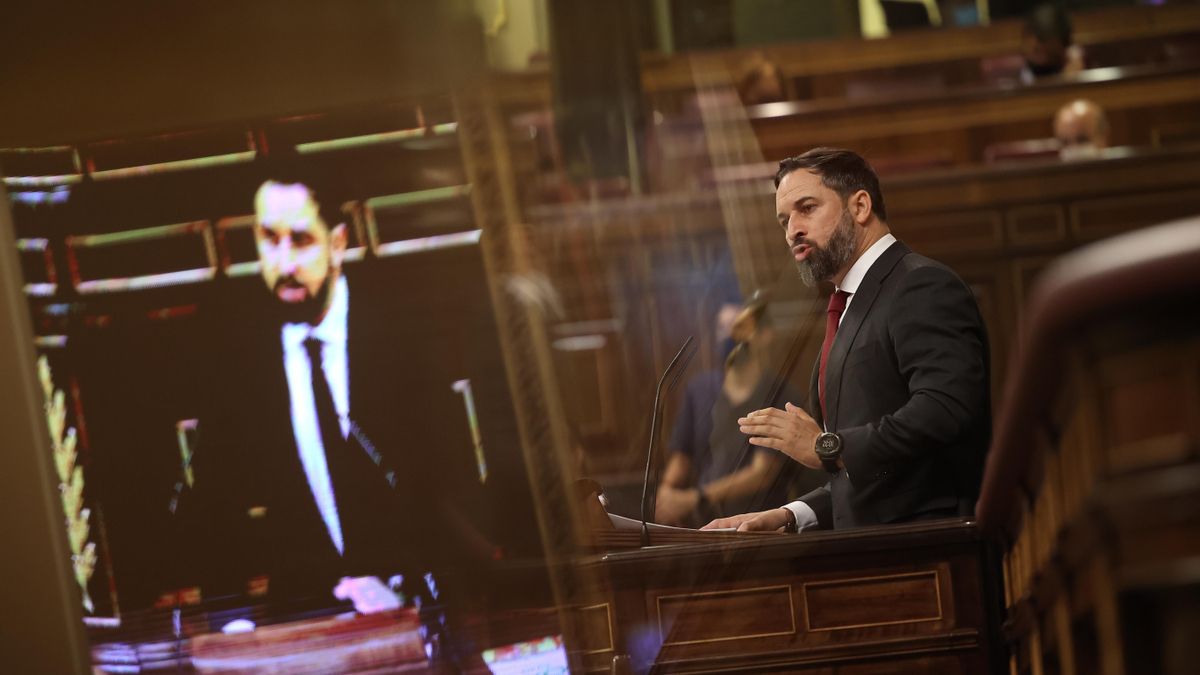 El presidente de VOX, Santiago Abascal,  en el pleno de la moción de censura