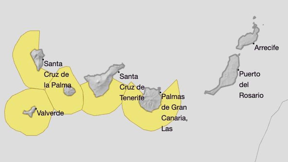 Mapa de la Aemet del aviso amarillo por fenómenos costeros.