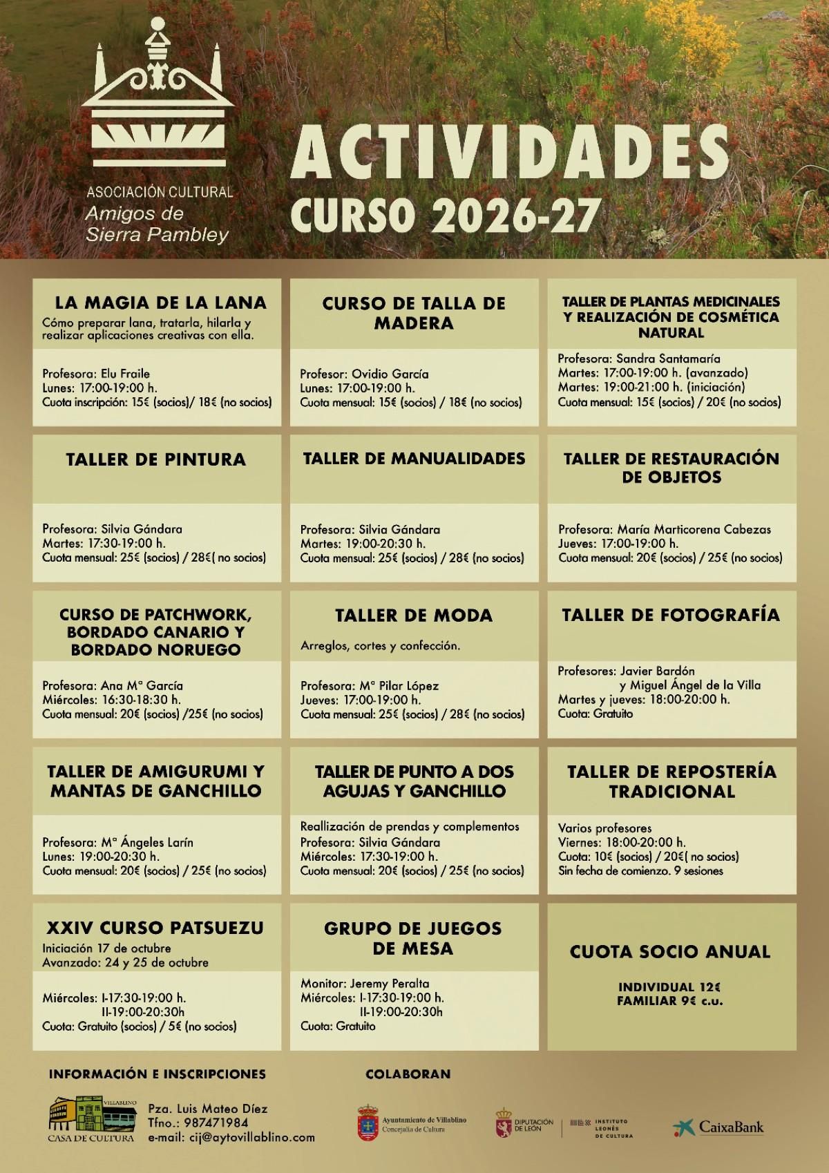 Cursos de la Asociacion de Amigos de Sierra-Pambley en Laciana 2026-2027.
