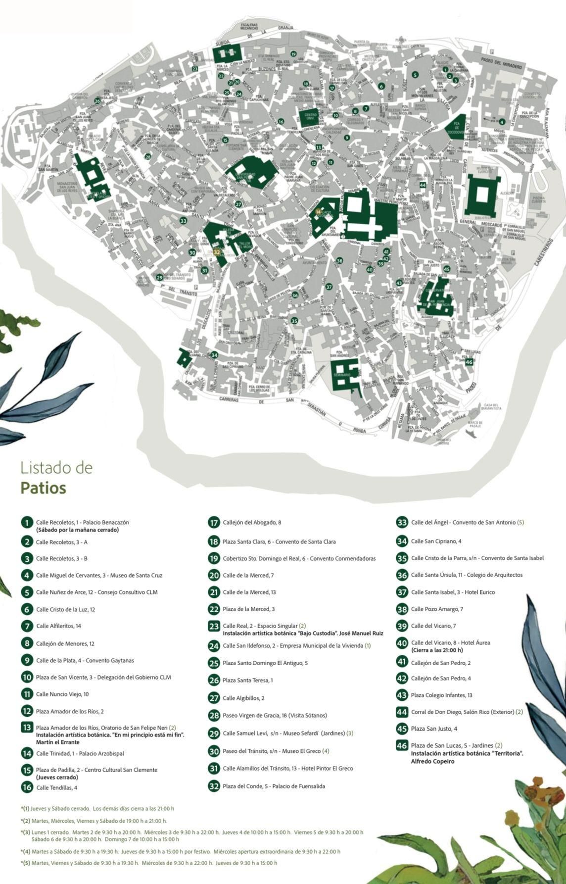 Plano de los 46 patios visitables por el Corpus en Toledo este 2026