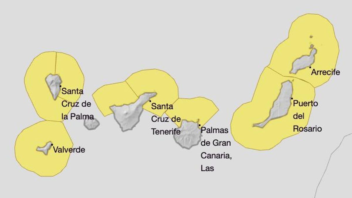 Mapa de la Aemet del aviso amarillo por fenómenos costeros para el viernes.