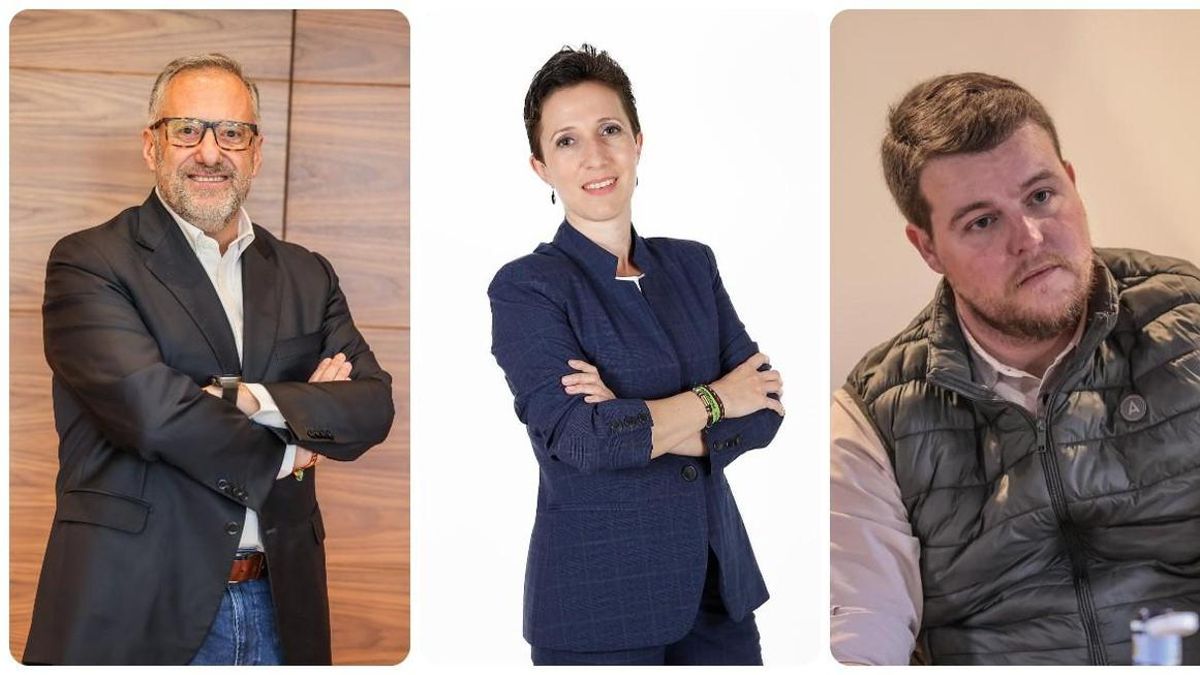 De izquierda a derecha, Carlos Pollán, Laura Dorréis y Miguel Suárez Arca, los tres primeros de la lista de Vox por León. 