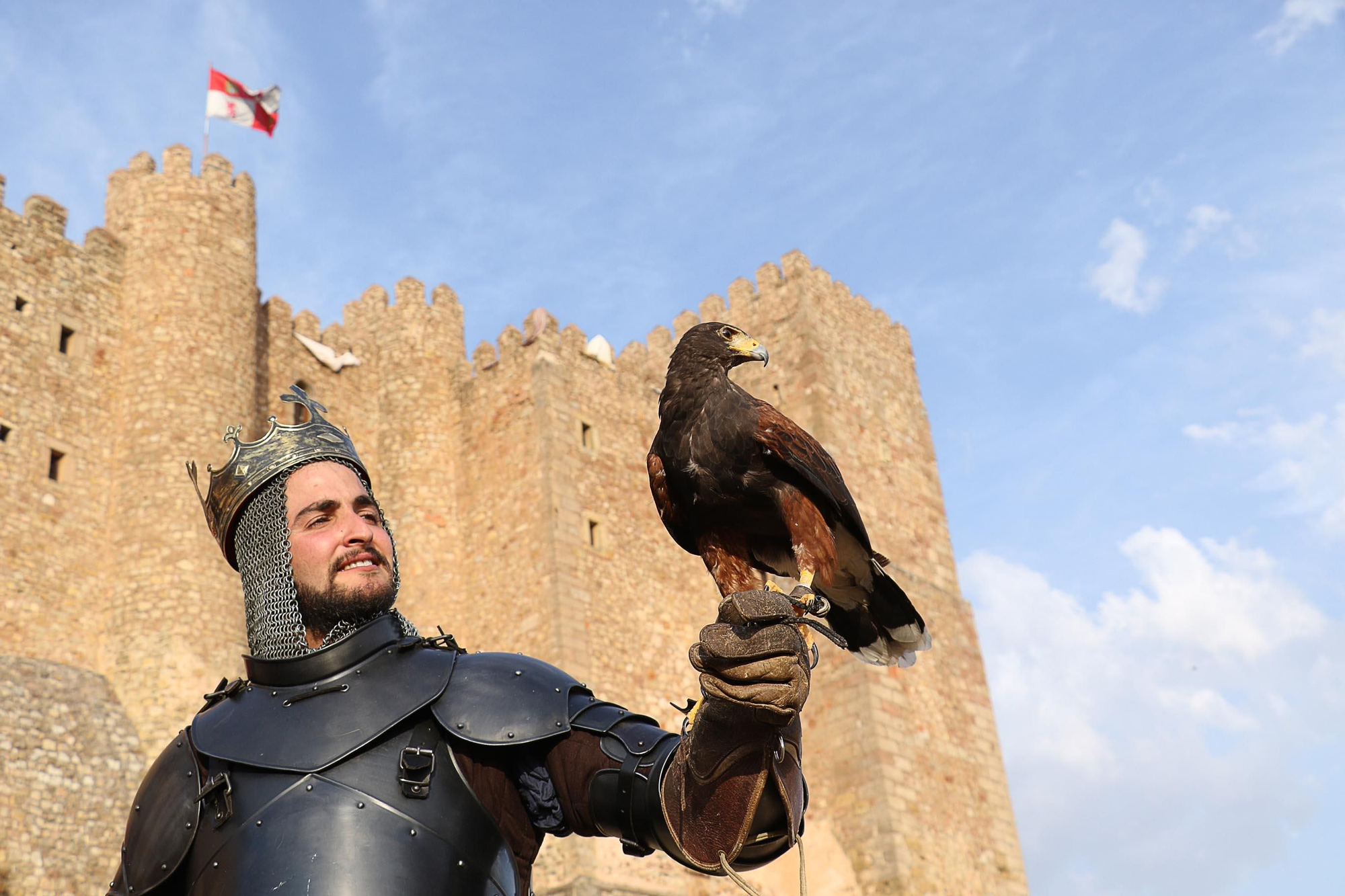 El rey Pedro I de Castilla junto a un ave rapaz