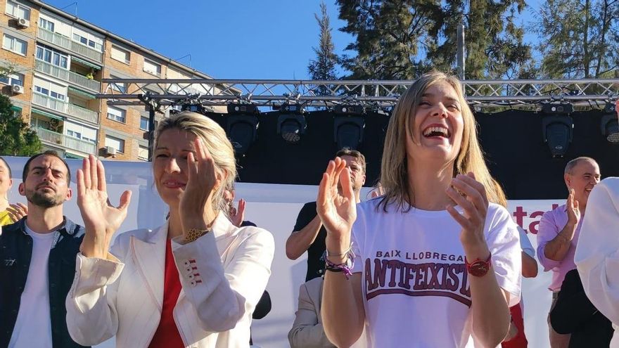La líder de Sumar, Yolanda Díaz, y la candidata de los comuns a presidir la Generalitat, Jéssica Albiach.
