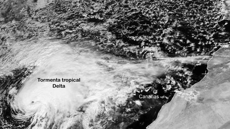 Imagen satelital de la Tormenta tropical Delta el 27 de noviembre de 2005. METEOSAT